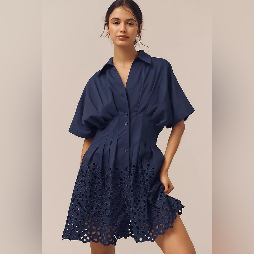 Anthropologie Navy Eyelet Shirt Mini Dress